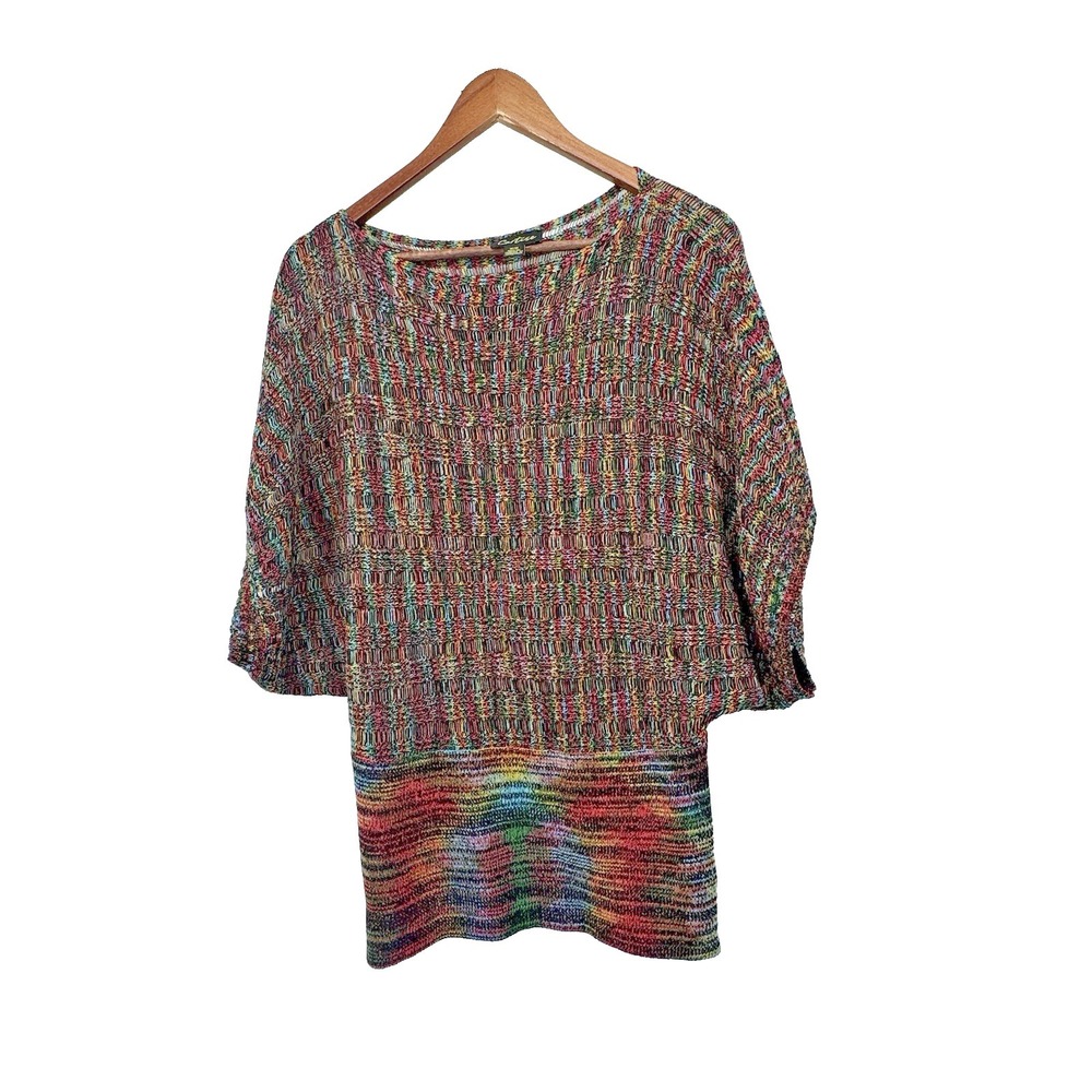 Cartise open knit Crochet short sleeve Sweater M Colorful Boho Hippie Artsy Art‎